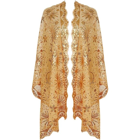 Accessories - WOMEN'S 1920s Sequined Shawl Wraps - gold